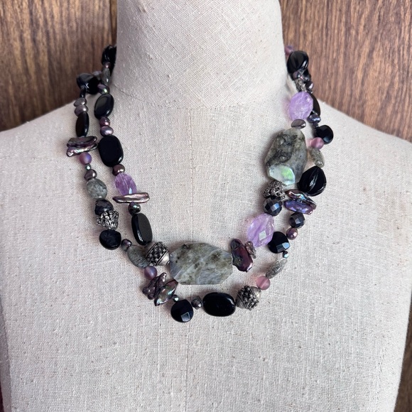 Vintage‎ Maya Evangelista Gemstone Necklace Japanese Pearl Amethyst Labradorite